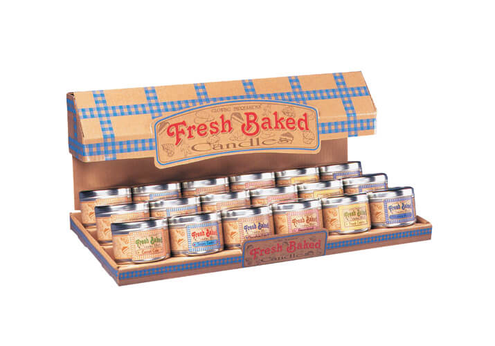 Fresh baked candle temporary cardboard counter display