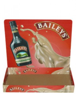 a bottle of baileys sits on top of a cardboard box