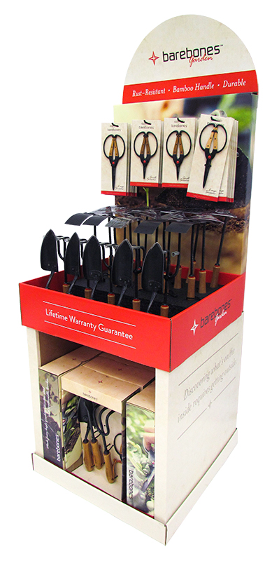 Temporary endcap hardware display for outdoor gardening tools