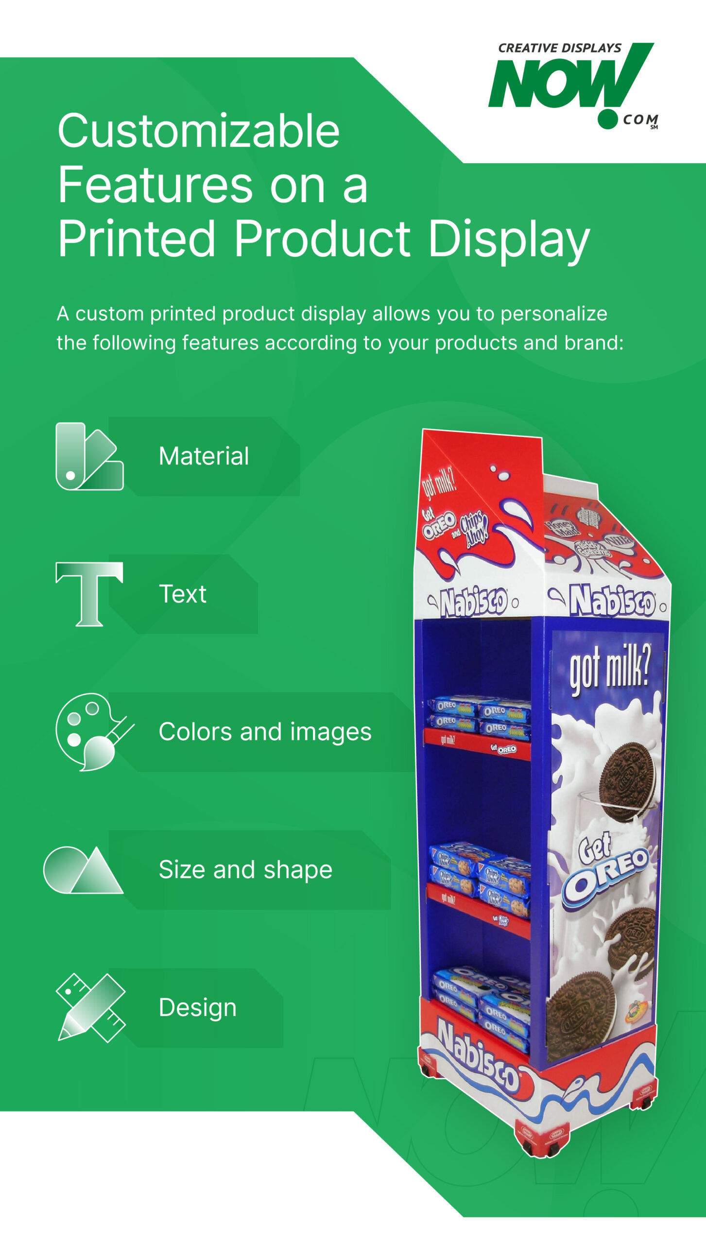 customizable features on a printed product display