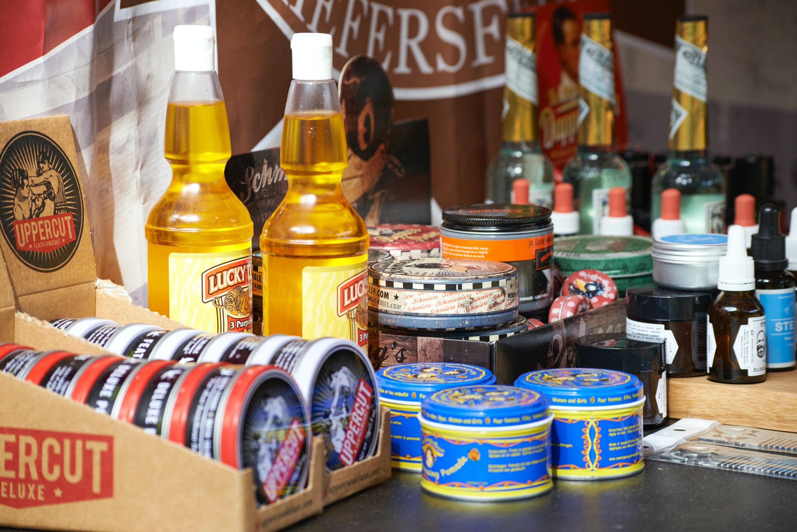 a display of hair products including lucky