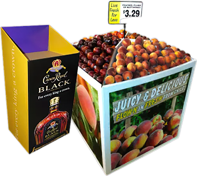 Examples of display bins for grocery stores