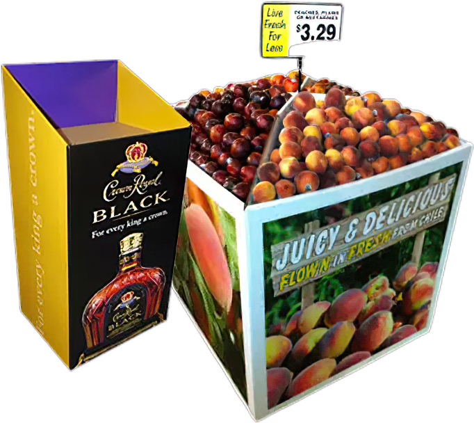 Examples of display bins for grocery stores