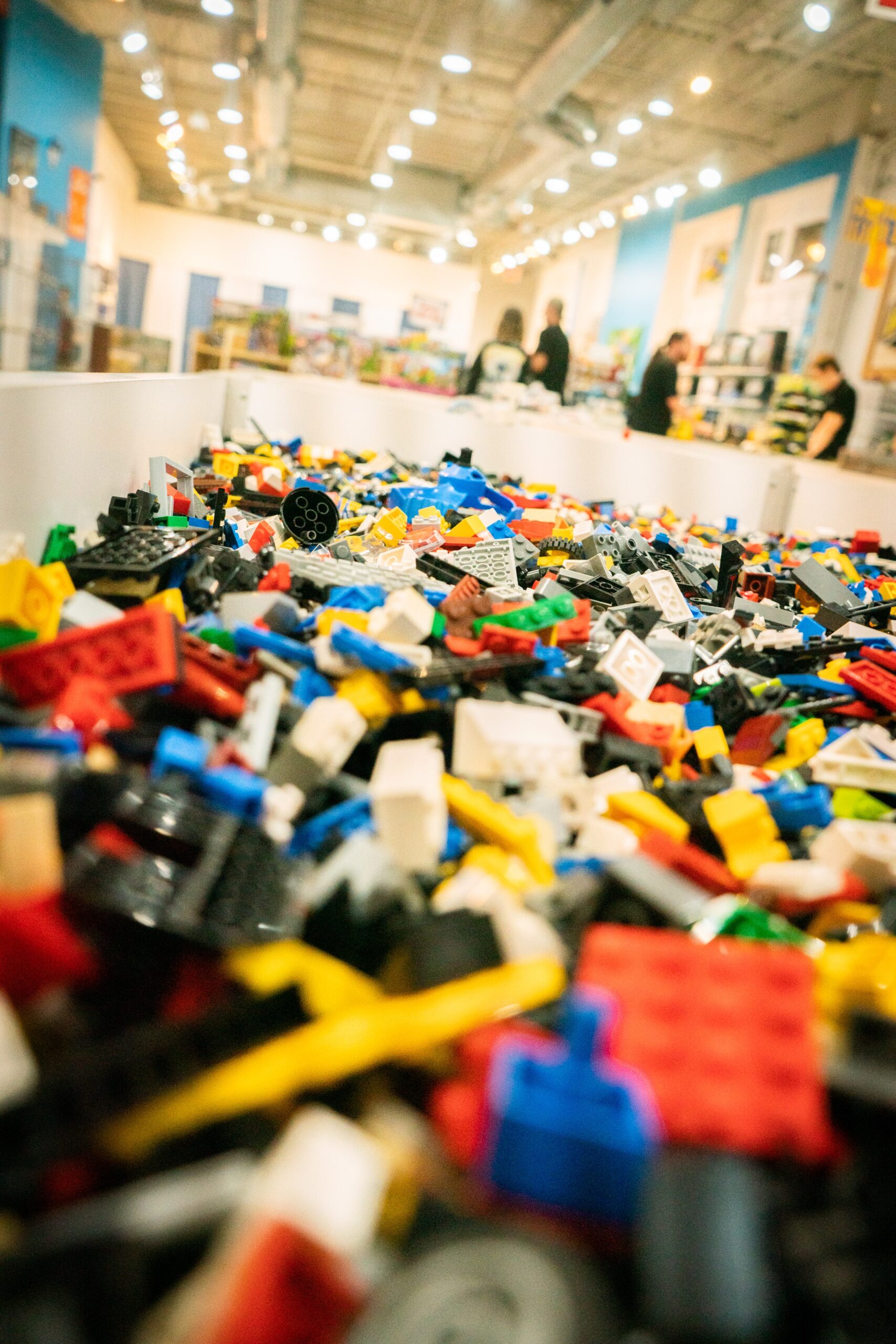 Legos in a retail display bin