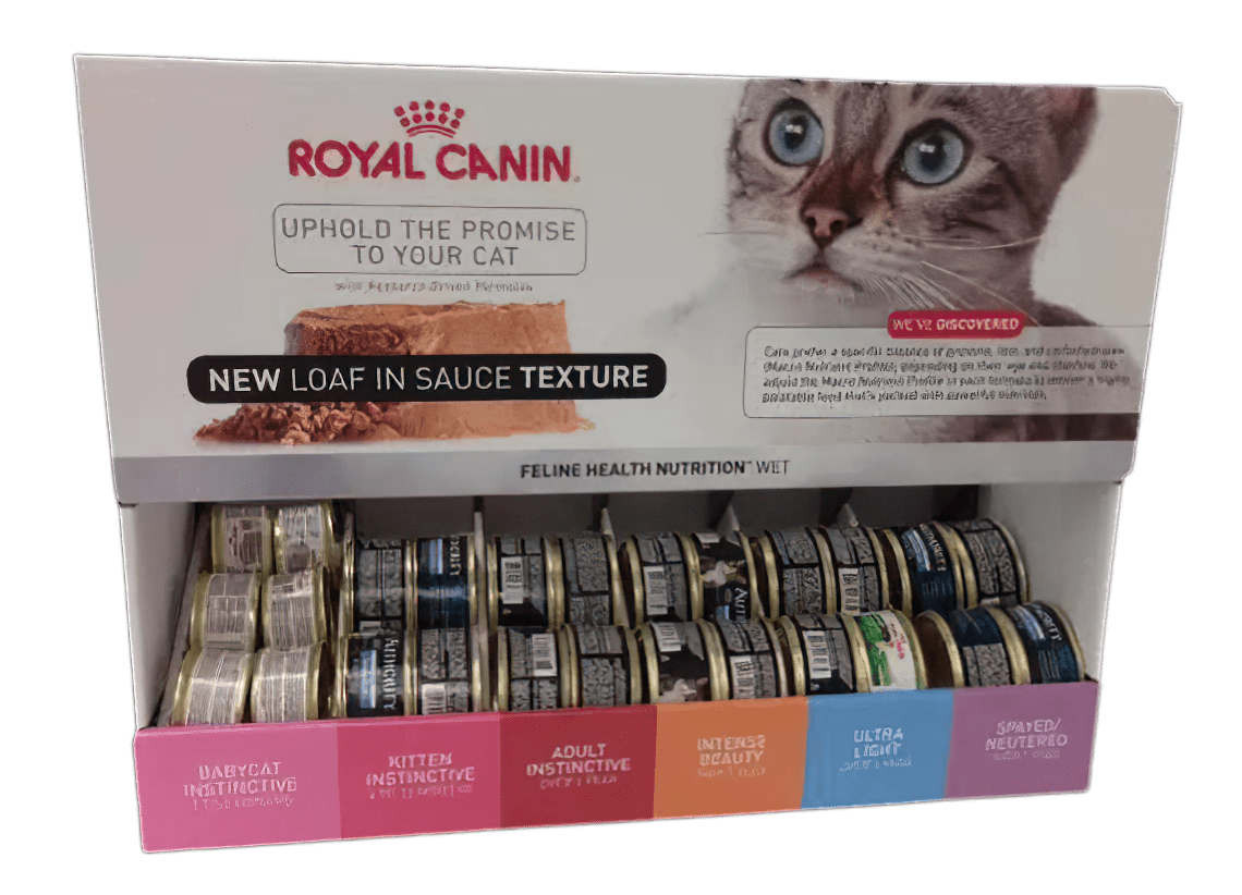 royal canine gravity feed cat food display