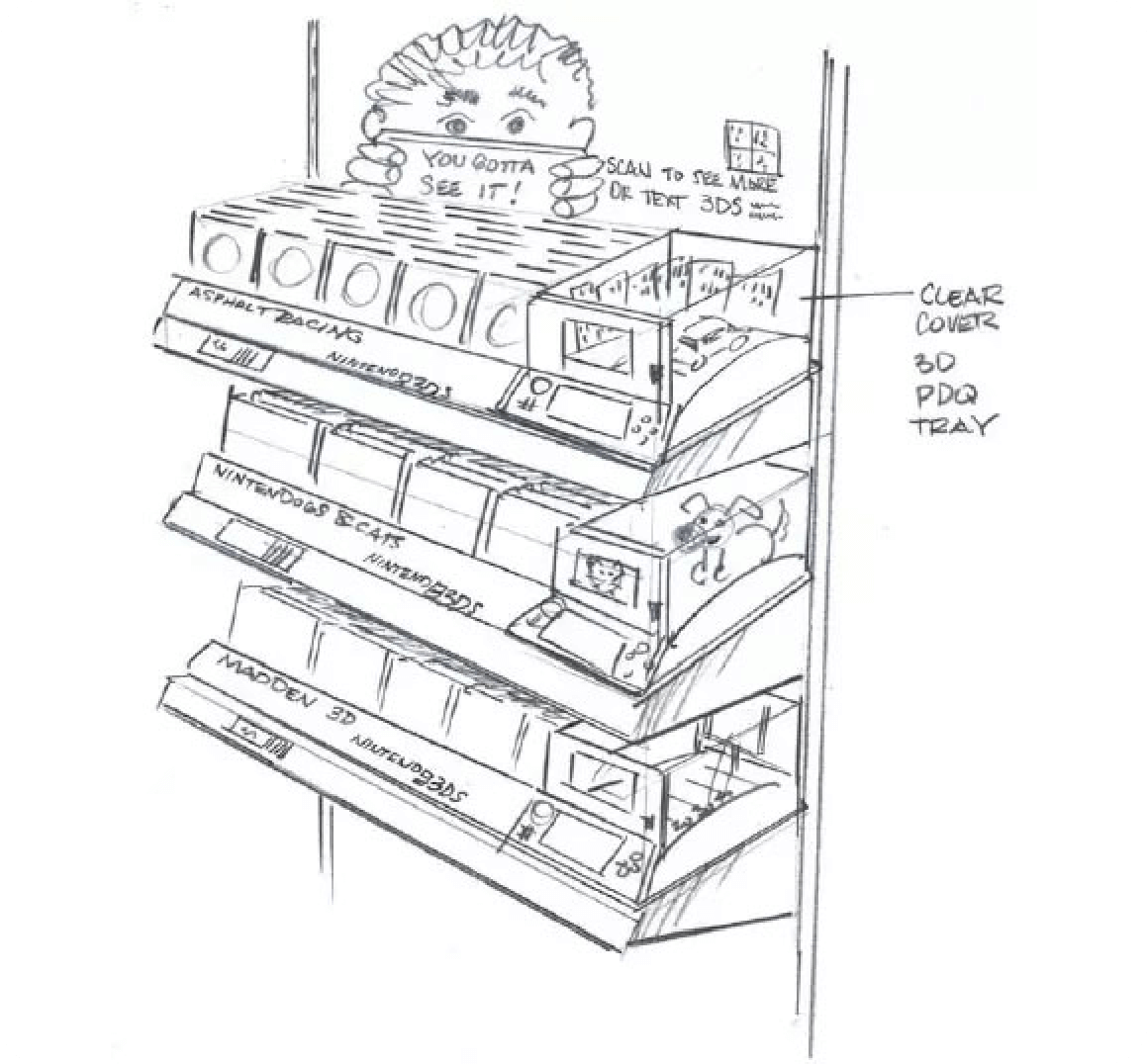 a black and white drawing of a nintendo 3ds display